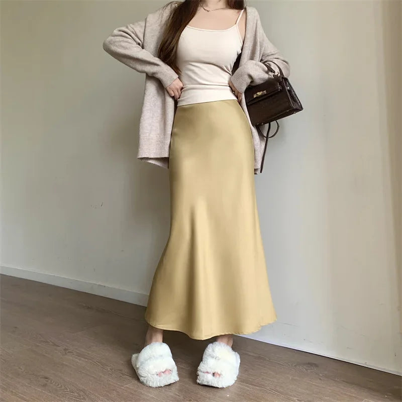 Satin Skirts for Women Korean Reviews Many Girls Clothes Women's 2025 Summer NEW High Waisted Mid Long Skirts Fashion women skir