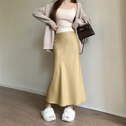 Satin Skirts for Women Korean Reviews Many Girls Clothes Women's 2025 Summer NEW High Waisted Mid Long Skirts Fashion women skir