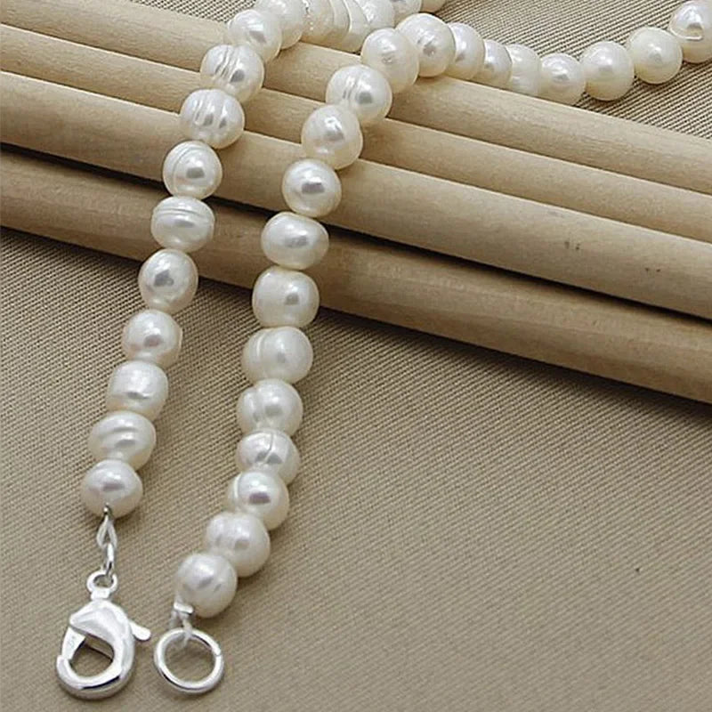 Aravant 925 Silver 8MM White Pearl Necklaces Chains For Women Fashion Jewelry Gifts