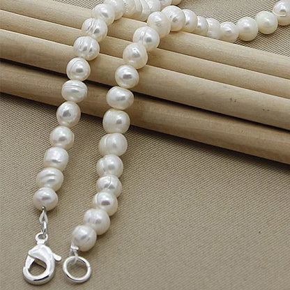 Aravant 925 Silver 8MM White Pearl Necklaces Chains For Women Fashion Jewelry Gifts