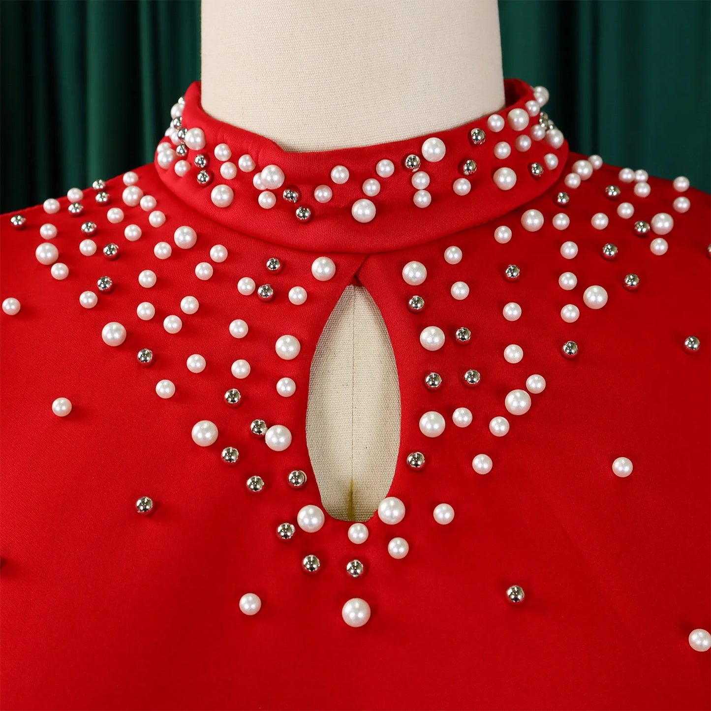 Elegant Dresses for Women O Neck Ruffles Sleeve Beaded Sheath Package Hips Mid Calf Luxury Birthday Party Dinner Vestidos Mujer