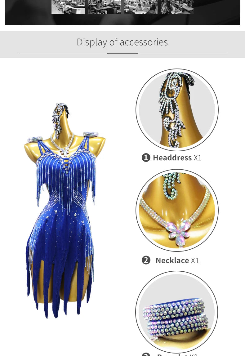 Evening Dress Latin Dance Costume Womens 2025 Dancewear Girl Adult Short Fringed Clothing American Competition Stage Sports Suit