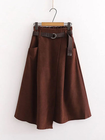 Women Casual Skirts Spring And Autumn Solid High Waist Irregular Pockets Midi Skirts Fashion Simple Elegant Saia Faldas