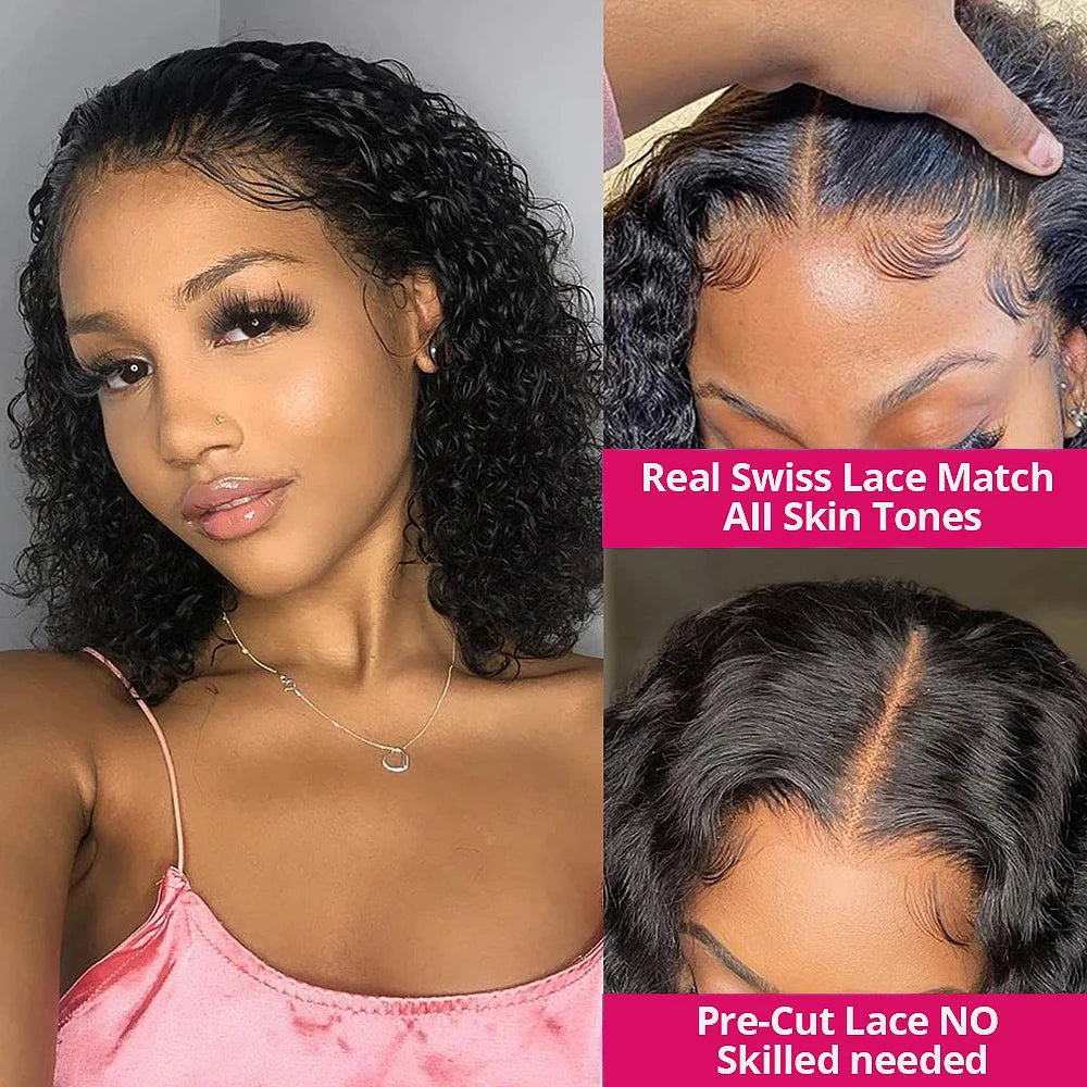 Water Wave Glueless 13*4 Wig  Lace Wig 180% Pre-Plucked Natural Wave Wear Go Glueless Curly Human Hair Wigs For Women