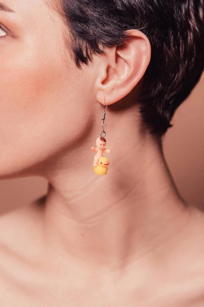 Baby Riding Duck Earrings baby earrings Weird but funky earrings accessory cute earrings women 2022 trending