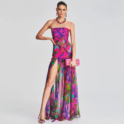 Birthday Dress for Women Brithday Party Outfits Sexy Strapless Prom Gown Retro Print Evening Dresses Luxury 2024 Woman Clothes