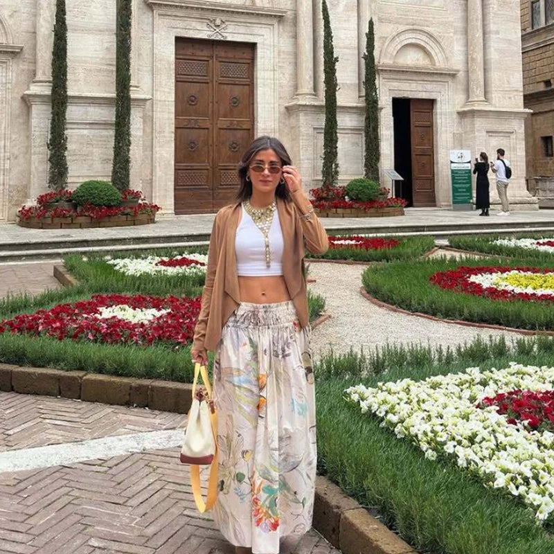 Skirts Summer Women's 2025 New Chic Printed High Waist Skirts Women's Summer Street Elegant Youth Holiday Skirt