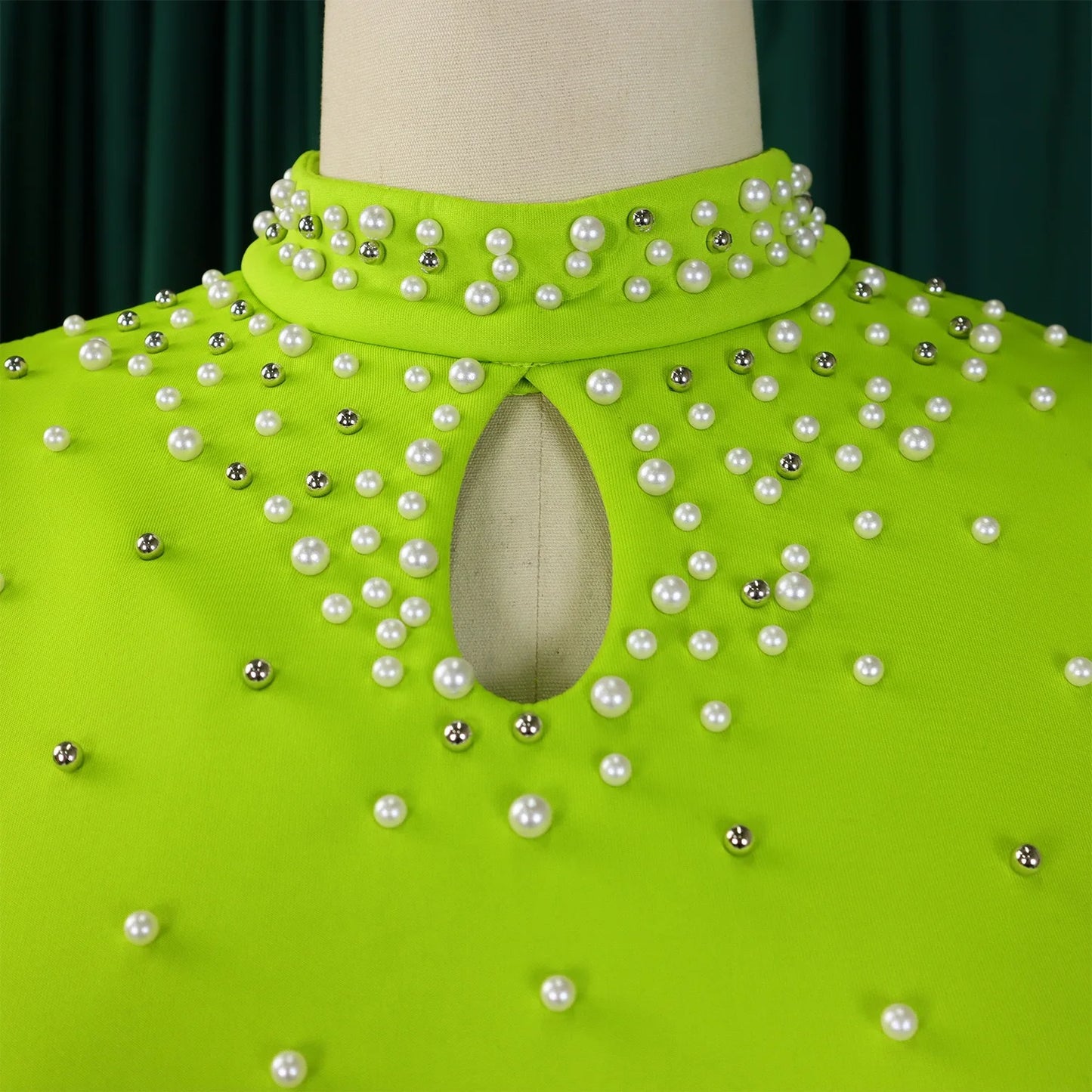 Elegant Dresses for Women O Neck Ruffles Sleeve Beaded Sheath Package Hips Mid Calf Luxury Birthday Party Dinner Vestidos Mujer