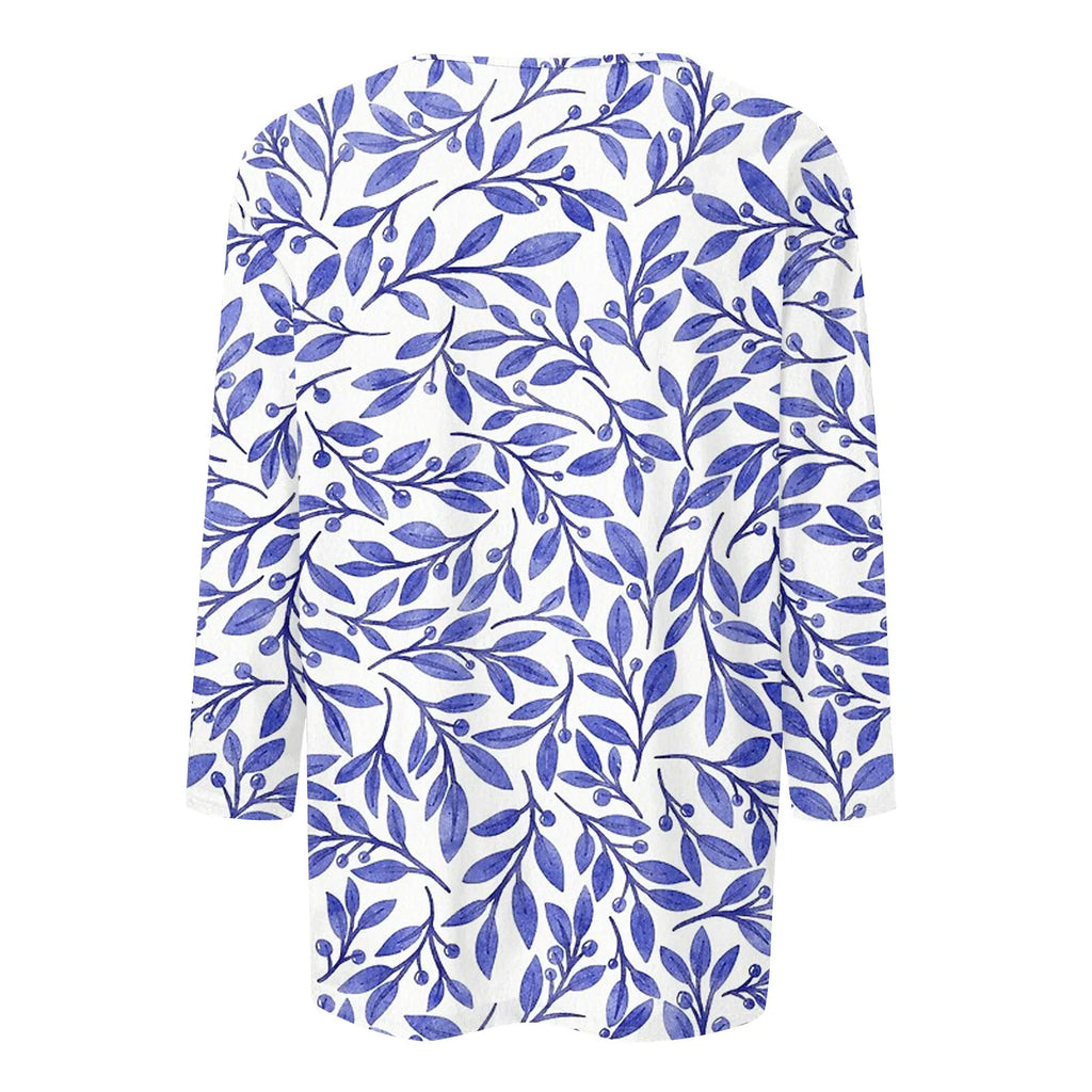 2024 Women Summer Tops Comfortable T Shirt Fashion Flower Print Round Neck 3/4 Sleeve Tops Soft Versatile Pullover Ropa De Mujer