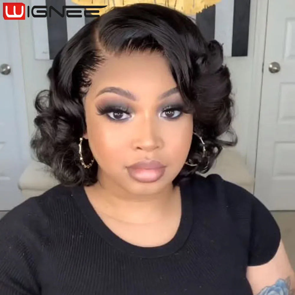 Wignee Body Wave Short Wig Brown Color Synthetic Hair Wigs For Women Side Part Wigs On Sale Clearance Cosplay Wig Daily Use