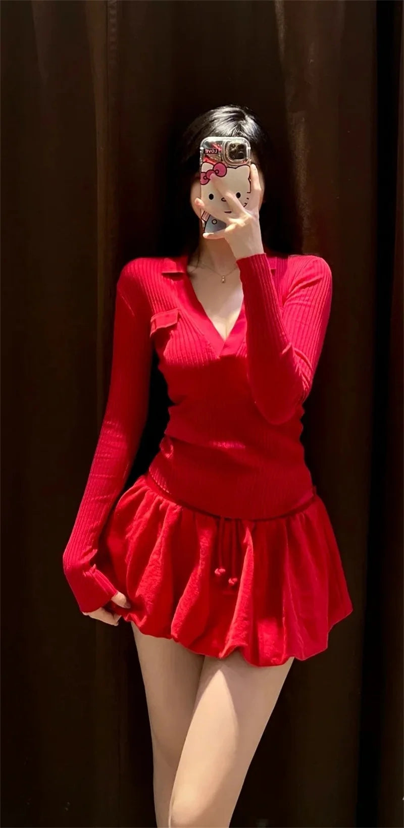 Women's Tops New Fall 2025 Solid Color Long Sleeve Lapel Slim Knit Top Sexy V-Neck Design Casual Fashion Personality Versatile