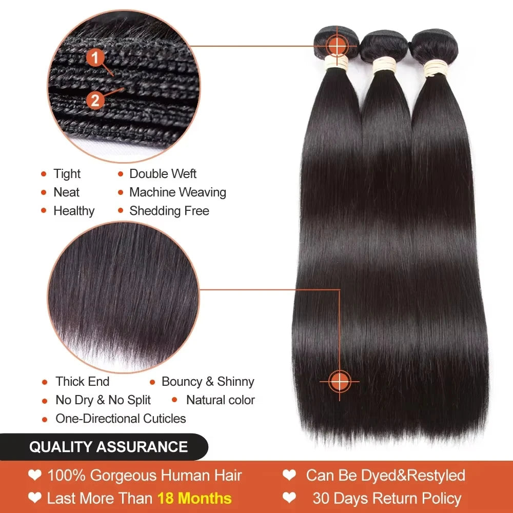 12A Brazilian Bone Straight Hair Bundles Wholesale Cheap Natural Color 100% Virgin Human Hair Extensions For Black Women