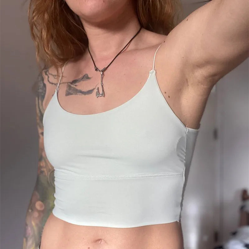 Sexy Women Crop Tops Ice Silk Summer Bra Sports Spaghetti Strap Vest Top Women Built In Bra Off Shoulder Sleeveless Camisole