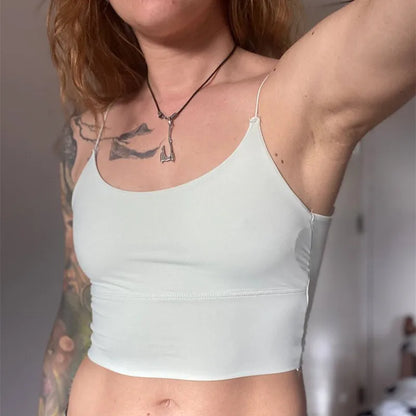 Sexy Women Crop Tops Ice Silk Summer Bra Sports Spaghetti Strap Vest Top Women Built In Bra Off Shoulder Sleeveless Camisole