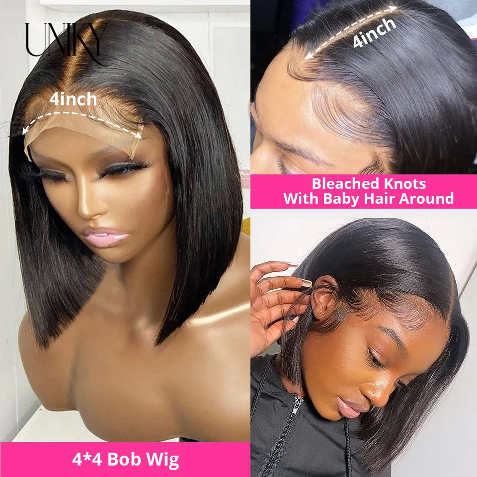 Glueless Wigs Ready To Wear 6x4 Lace Wig Straight Short Bob Wigs Human Hair Glueless Preplucked Human Wigs Ready To Go 180%