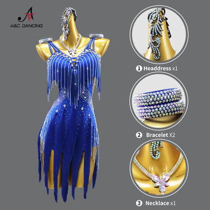 Evening Dress Latin Dance Costume Womens 2025 Dancewear Girl Adult Short Fringed Clothing American Competition Stage Sports Suit