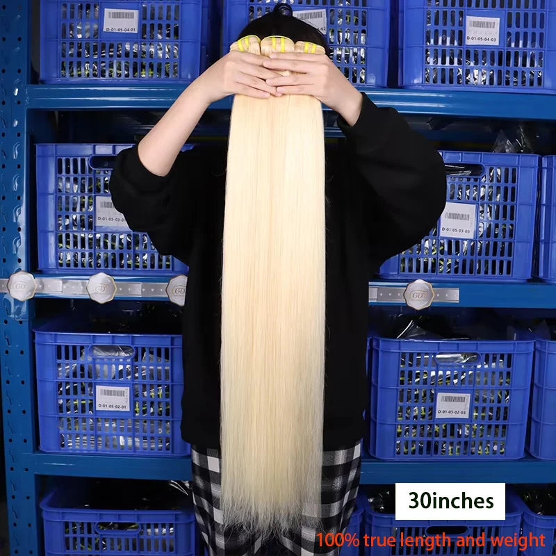 #613 Blonde Body Wave/Straight Hair Bundles Double Drawn Raw Vietnamese Hair Bundles Weave Honey Blonde 100% Human Hair Full