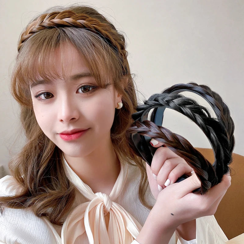 Wig Braided Headbands for Women Fishbone Wide Twist Hairbands Handmade Head Hoop Hair Bands Styling Headwear Accessories Gift