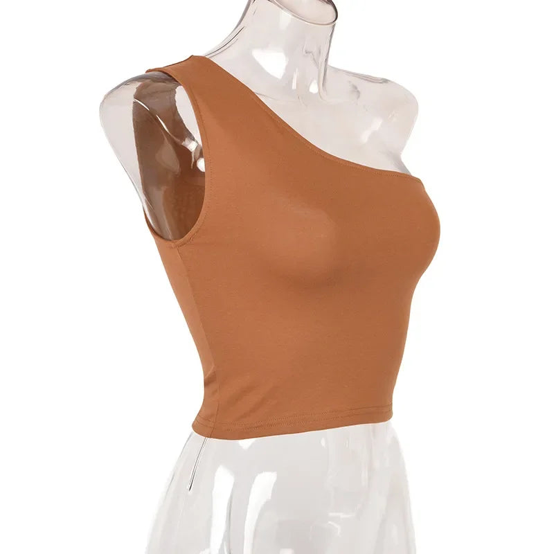 Women Sports Tank Tops Sexy Crop Tops Vest Casual Female One Shoulder Summer Outfits Tops Fitness Elastic