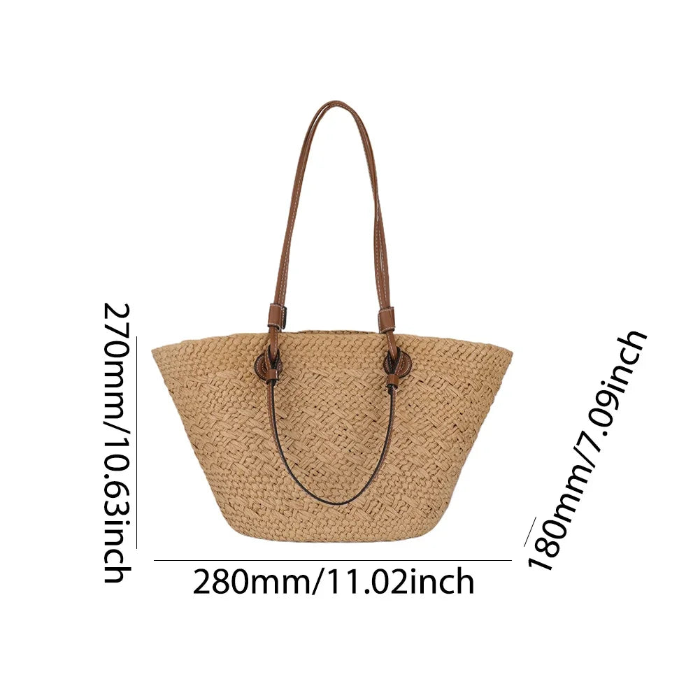 Women Woven Tote Bag Simple Woven Handbag Large Capacity Stylish Weaving Bag Tote Clutch Bags Chic Hobo Bag for Party Vacation