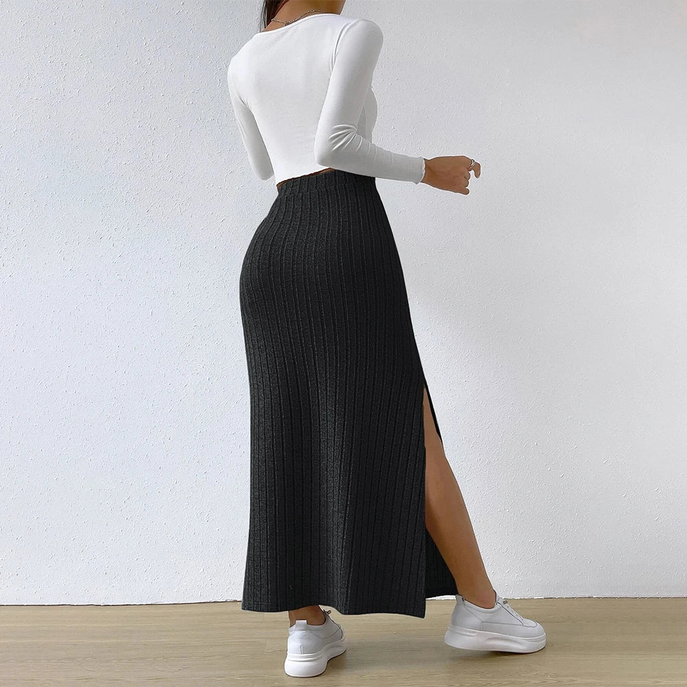 Women Skirt Spring Summer  High Waisted Elastic Slim Hip Knitted Sexy Bodycon Midi Skirt Female Clothing M L XL XXL