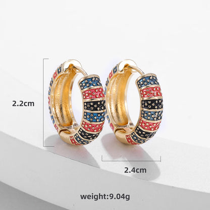 New Fashionable Colorful Round Earrings Retro Metal Enamel Floral Ear Accessories Unique Party Jewelry Gift for Women