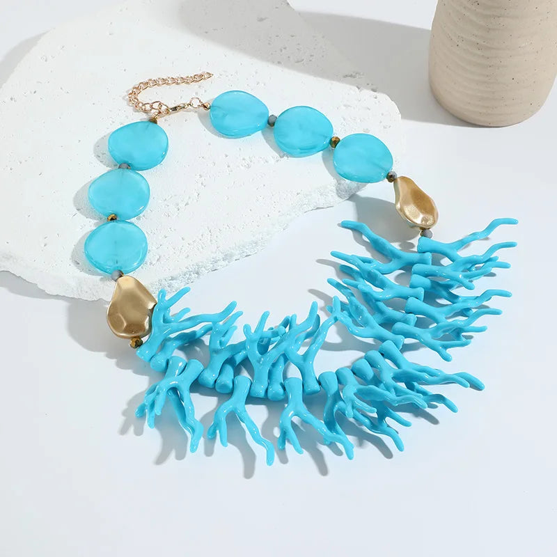 Trendy Vintage Beaded Chain Bohemian Necklaces for Women Big Beads Coralline Pendant Necklace Colorful Bib Jewelry Boho Gifts