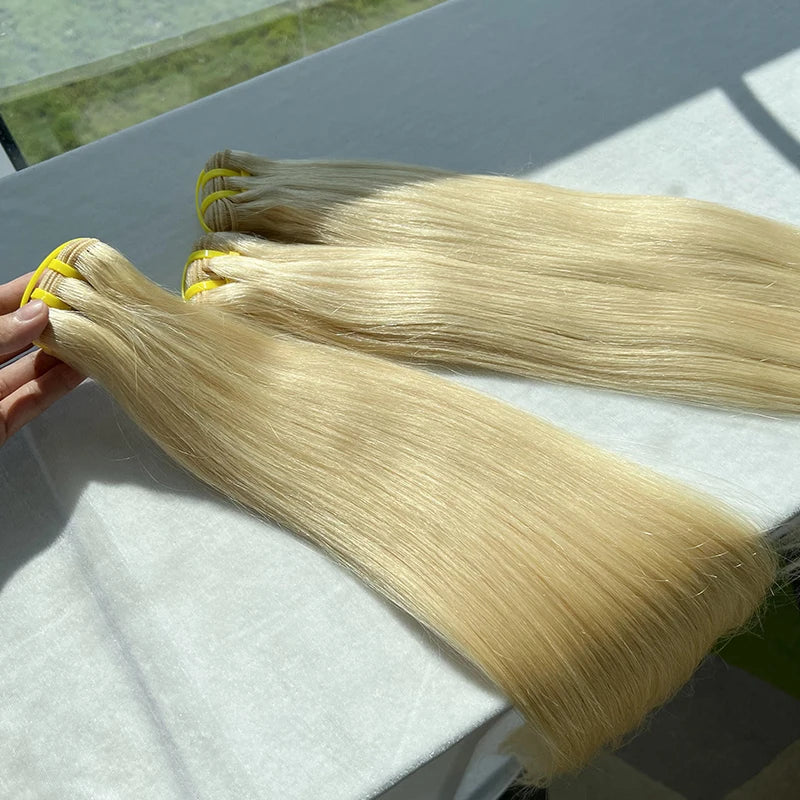 #613 Blonde Body Wave/Straight Hair Bundles Double Drawn Raw Vietnamese Hair Bundles Weave Honey Blonde 100% Human Hair Full