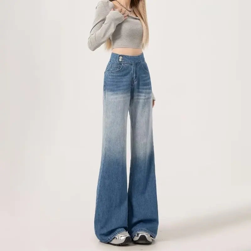Slimming High-waisted Jeans for Women Spring Summer Pear-shaped Loose-fit Wide leg Jean Pants Bell Bottoms Female Denim Trousers