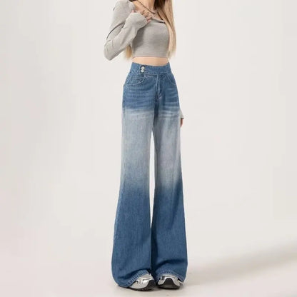 Slimming High-waisted Jeans for Women Spring Summer Pear-shaped Loose-fit Wide leg Jean Pants Bell Bottoms Female Denim Trousers