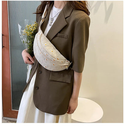 Women's Waist Bag Straw Woven Ladies Shoulder Crossbody Bags for Women 2023 Summer Fanny Pack Fashion Phone Female Chest Bag