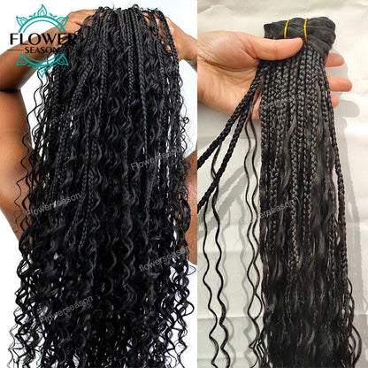 Braids Human Hair Bundles Boho Box Braids Human Hair With Curls Weave Bundles Extension Double Weft 150g/set Braided Weft Hair