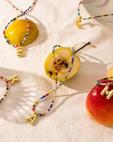 Colorful Initial Necklaces for Women Bubble Handmade Beaded Dainty Cute Beach Boho Necklace Trendy Jewelry Choker Necklace