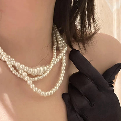 New Trendy Vintage Pearl Multi Layered Pearl Bead Necklace for Women Sweet Elegant Party Jewelry Wedding Gifts