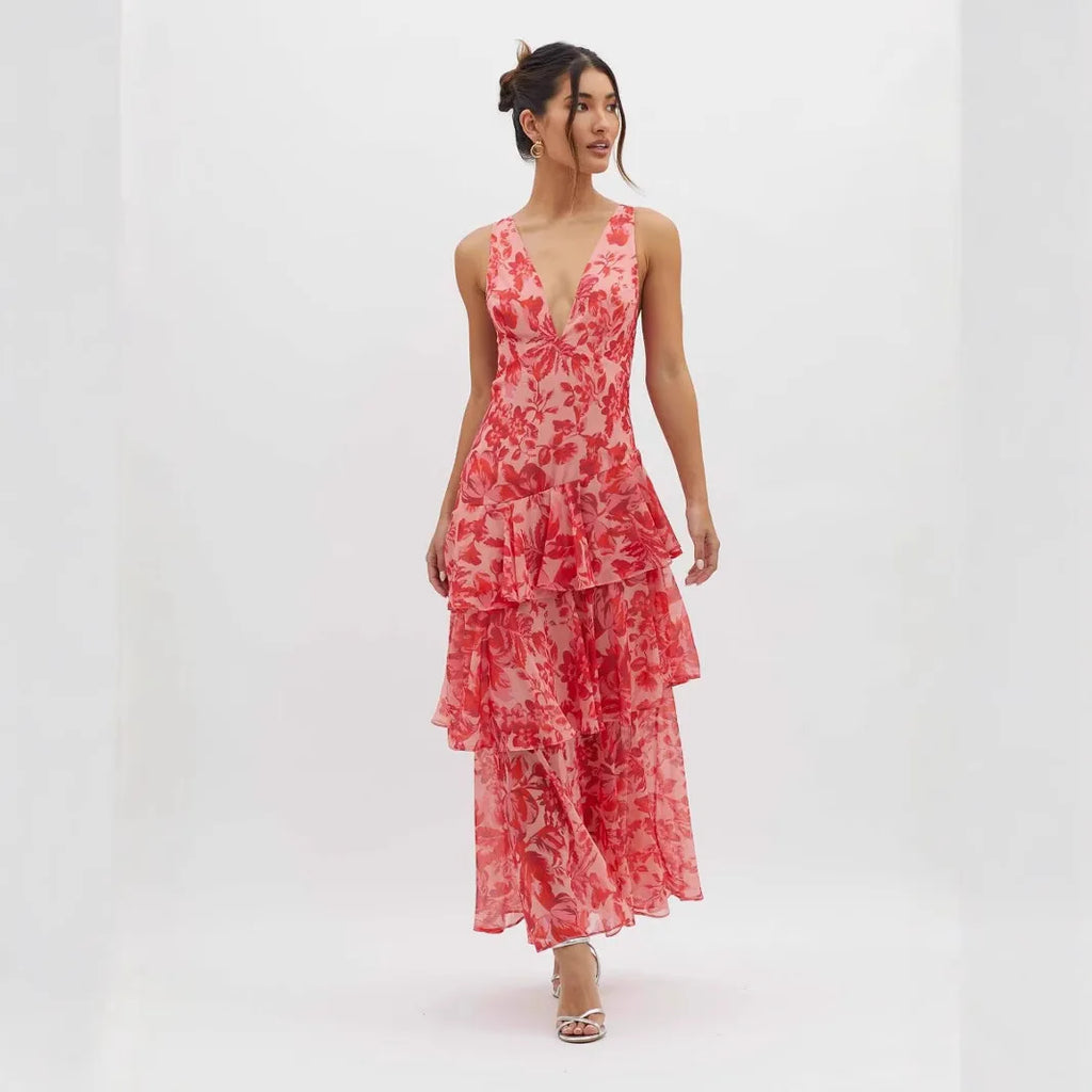 Women's Dresses Sexy Hanging Neck Dress Summer Ladies Chiffon Ruffled Hem Dress Fashion Beach Vacation Dress for Female 2025 New