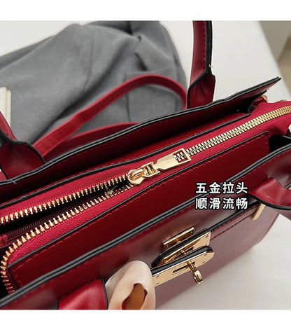 2025 New! Women's Red Tote Bag - Light Luxury, Large Capacity, Elegant Design, Versatile for Work & Party, Premium PU Leather
