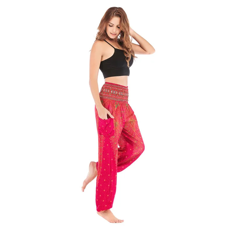 Women's Yoga Pants Printed Ethnic Style Loose Yoga Trousers Bloomers High Waist Fitness Sports Crotch Dance  Sweatpants