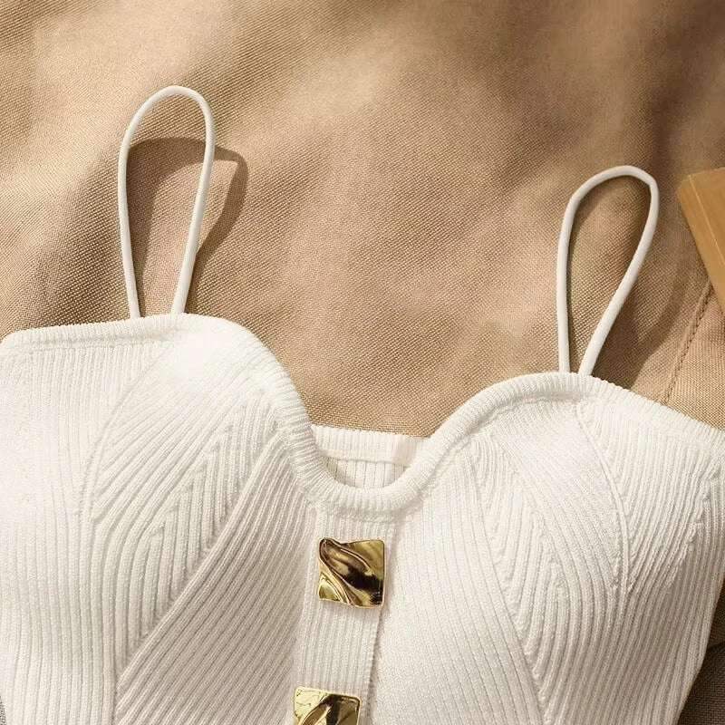 Women Knitted Tops Sexy Solid Crop Top Women Tank Tops Sleeveless Slim Camis With Bra Basic Underwear Padded Bra Tops