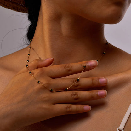 Bohemian Necklace Beaded Strap Chain Women Fashion Lanyard Neck Chain Jewelry Stainless Steel Green/Black Faceted Beads Necklace