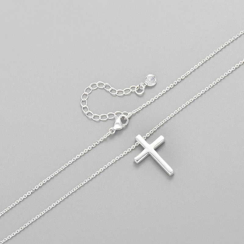 925 Sterling Silver Necklace For Women Adjustable Simple Cross Shape Necklace O-Chain Choker Necklaces Birthday Gift Chocker