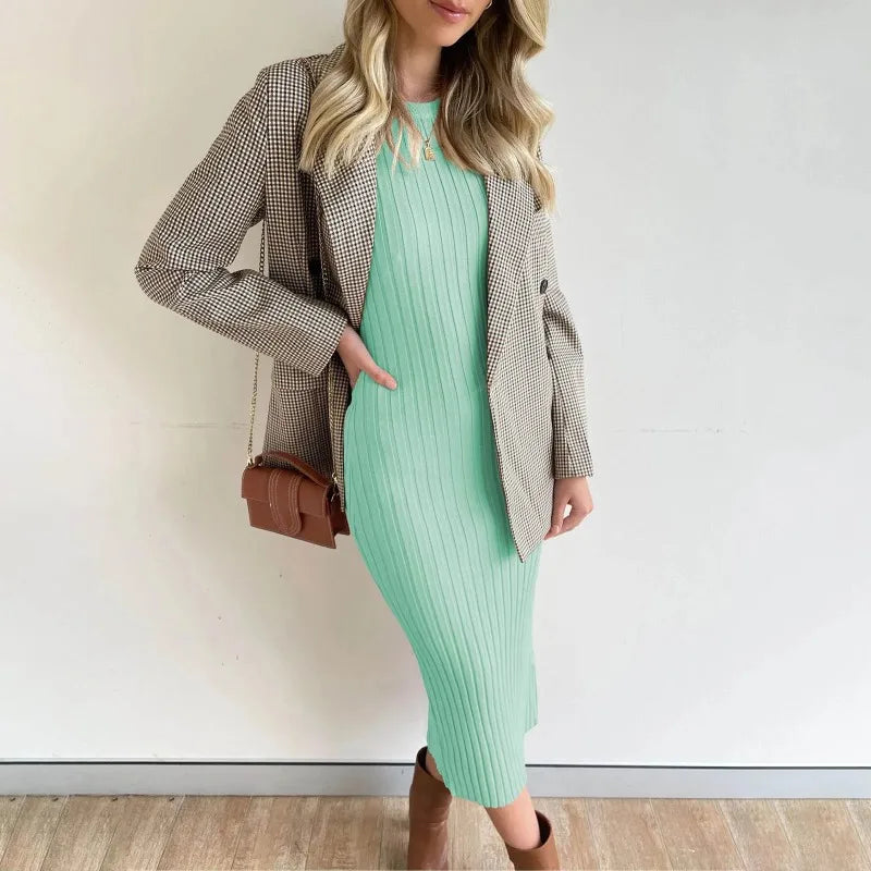 Dresses for Women 2025 Leisure Beach Fashion Sleeveless Round Neck Split Rib Tight Wrap Hip Dress Woman Clothing Vestidos