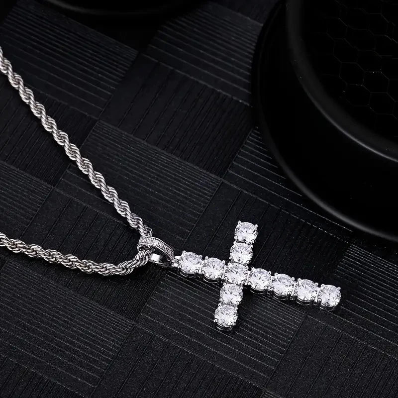 Huitan 60Cm Twisted Chain Long Necklace for Women/Men Fashion Luxury Cubic Zirconia Cross Pendant Necklace Gift Love Accessories