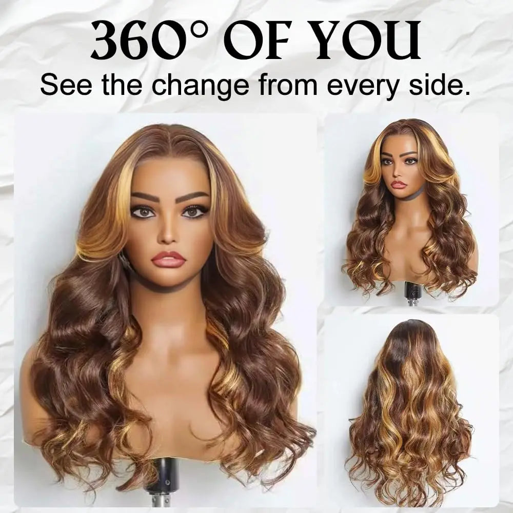 Glueless Highlight Wigs Human Hair 7X5 P4/27 Ombre Body Wave Lace Front Wigs Human Hair Pre Plucked Pre Cut For Black Women