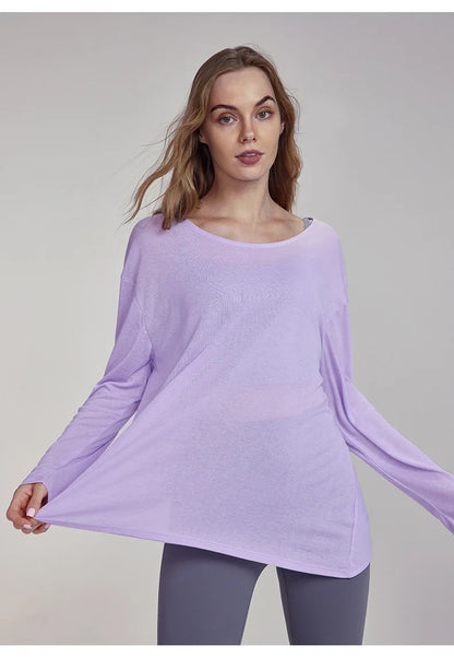 Women's Tops New Autumn Yoga Cover-up Loose Back Beauty Leisure Sports Fitness Top Light Breathable Long Sleeves Tee