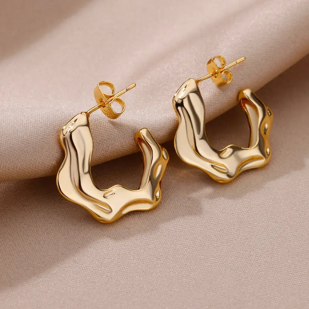 Heart Stainless Steel Earrings for Women Zircon Gold Color Hoop Earring Aesthetic Waterproof Ear Piercing Jewelry Accessories