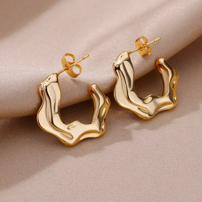 Heart Stainless Steel Earrings for Women Zircon Gold Color Hoop Earring Aesthetic Waterproof Ear Piercing Jewelry Accessories