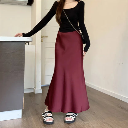 Satin Skirts for Women Korean Reviews Many Girls Clothes Women's 2025 Summer NEW High Waisted Mid Long Skirts Fashion women skir
