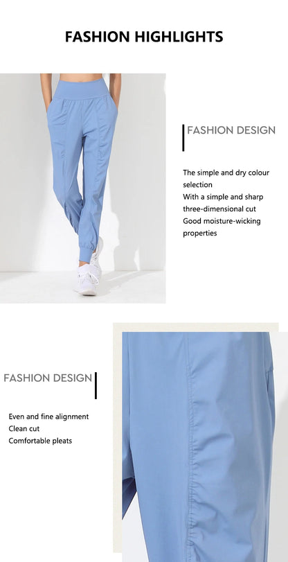 Woman Yoga Pants Hem Bound Running Fitness Loose Slim Quick-Dry Yoga Pants Pleated  Capris Pockets Jogging Pants Sports pants