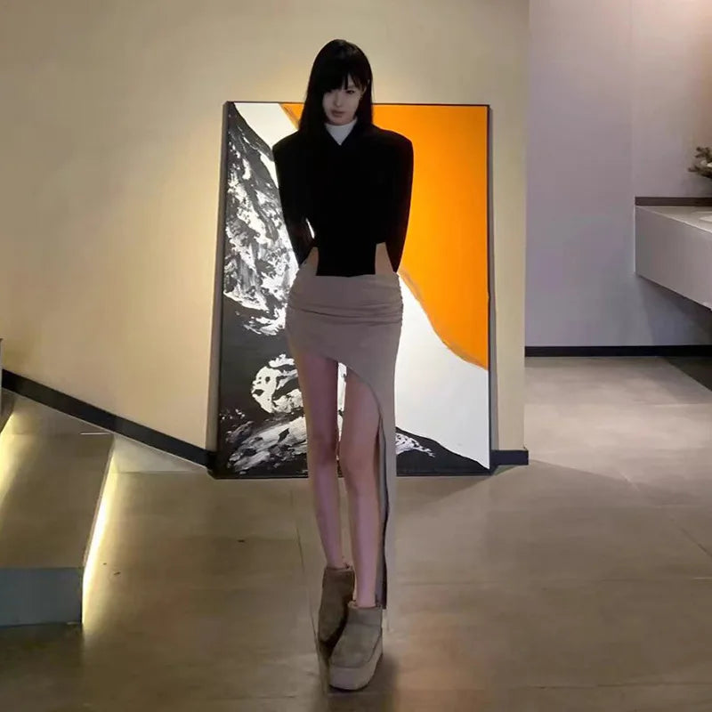 Asymmetrical Skirts For Women Y2k Clothes Solid Color Conjuntos De Falda Sexy Mujer Slim Jupe Femme Été Korean Fashion Clothing