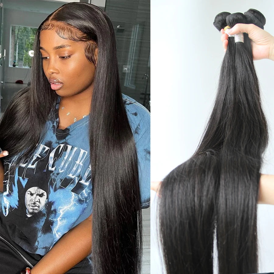 Brazilian Hair Weave Human Hair Bundles Bone Straight Raw Virgin Human Hair Extensions 3 Bundles Remy Hair Weft For Black Women